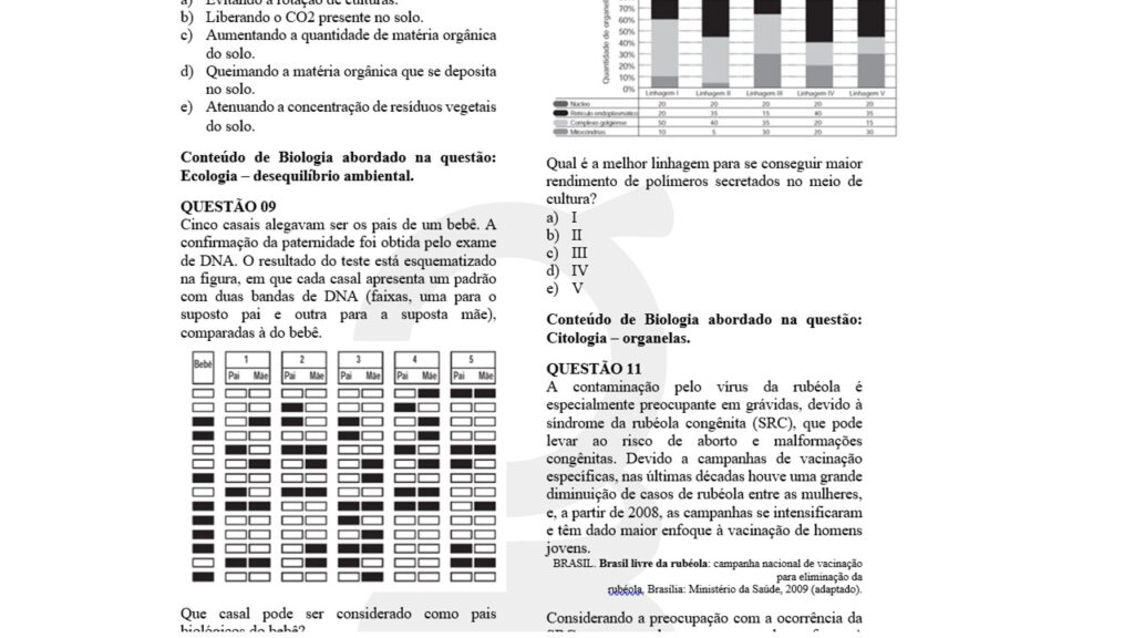 Biologia questoes treinar enem, Exercícios Biologia